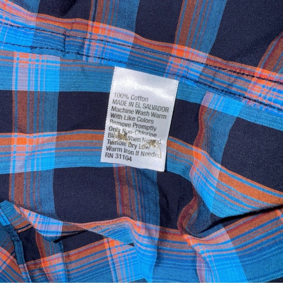 Made Cam Newton Men's 2XL L/S Button up Blue Orange Plaid Shirt‎ Modern Fit - Picture 4 of 7